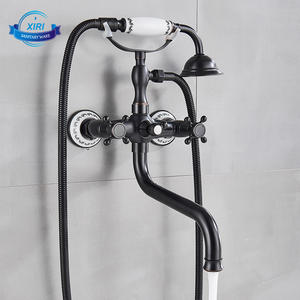 Té<span class=keywords><strong>l</strong></span>éphone mural noir à longue bec, mitigeur de baignoire en laiton robinet de douche mitigeur de bain, <span class=keywords><strong>eau</strong></span> chaude et froide XR8528 - Product Image 1