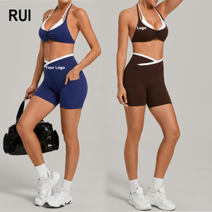 ชุดโยคะ RUIQUWIN แบบมีโลโก้สั่งทำได้ ไซส์ใหญ่ น้ำหนักเบา เสื้อชั้นในโยคะ กางเกงขาสั้นเอวสูง ชุดออกกำลังกายไร้รอยต่อ 2 ชิ้น สำหรับผู้หญิง - Product Image 1