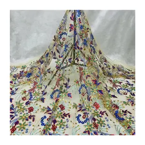 high quality african swiss sequence material tulle lace fabric embroidery use tie dyed process for garments