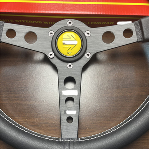 Venta completa para <span class=keywords><strong>MOMO</strong></span> Prototipo 14 pulgadas/350mm Universal cuero plano carreras deporte <span class=keywords><strong>volante</strong></span> alta calidad cuero coche ajuste - Product Image 3