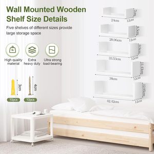 Mensola a Parete a Forma di U, Set di 5 Mensole, 24/28/34/38/42 Cm, Mensole in Legno, Mensole Fluttuanti, Carico Massimo 30 kg - Product Image 4