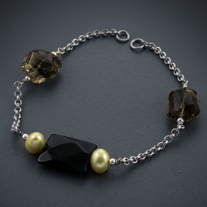 Pulsera de Cadena con Dijes Geométricos y Perlas de Imitación, Estilo Vintage, Chapada en Rodio, Plata 925, Joyería Unisex - Product Image 3