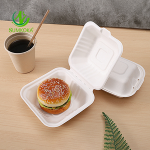 Fast Food Shop Welcomed Custom Logo Print Takeaway Disposable Bagasse Burger And Fry Chips Paper Packaging Box Bagasse Box