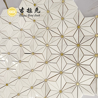 Mosaïque murale en pierre triangulaire en or blanc pour cuisine et salle de bain, crédence en acier inoxydable, laiton, cuivre, métal, mosaïque en jet d'eau