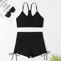 2025 nouveau Boxer slips Bikini séchage rapide col haut licou avant cravate conservateur fendu creux taille maillot de bain solide creux