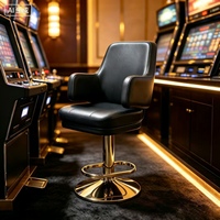 Chaise de jeu commerciale durable en gros, pivotante à 360° °   Tabouret de bar pivotant en cuir PU noir avec base dorée, style machine à sous de casino