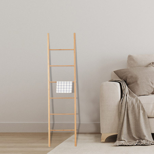 Six Tier Decorative Wall-Leaning Sturdy Bamboo <b>Wood</b> Blanket <b>Ladder</b> Towel Rack for Home Hotel Bathroom - Product Image 1