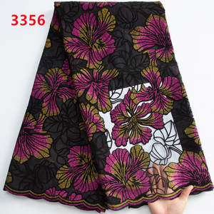 3356 tela de encaje Flocado de malla con bordado Floral africano tela de encaje francés de <span class=keywords><strong>alta</strong></span> calidad para coser vestido de noche elegante - Product Image 4