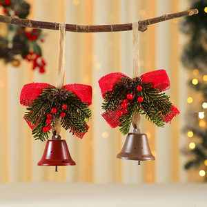 Cross-border wrought iron bell bow red berries pine <b>branches</b> pine cone pendant door hanging Christmas decoration Christmas <b>tree</b> - Product Image 4