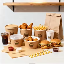 Kotak Kertas Food Grade Self Erecting untuk Takeaway, Cetak Logo Custom, Wadah Makanan Sekali Pakai Ramah Lingkungan - Product Image 2