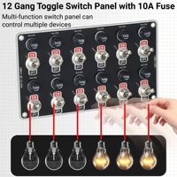 Panneau d'interrupteurs à bascule 12 gangs avec fusible 10A, interrupteur à bascule 12V-24V 3 broches SPST ON/Off Marine Heavy Duty pour RV Car Motorhome Truck