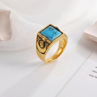 Bague pour homme plaquée or, motif carré vintage turquoise, lune et étoile islamiques et oiseau Hudhud, hypoallergénique, vente en gros, bague statement