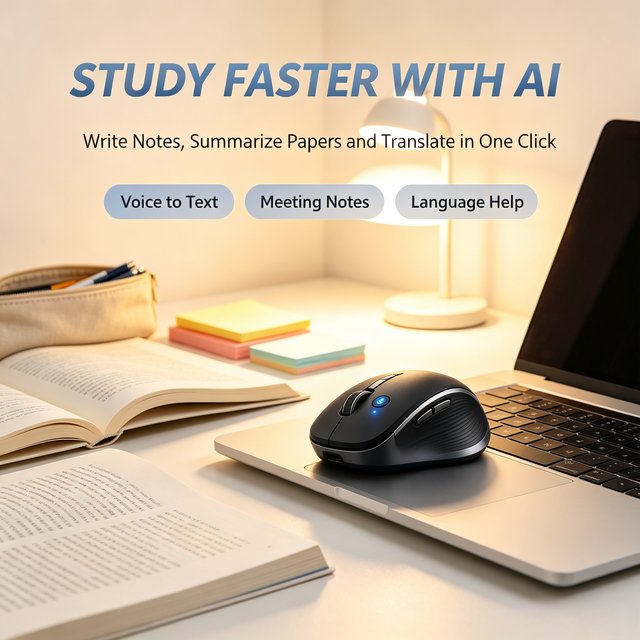 For One-Click AI Smart Mouse Voice Input Real-Time 126 Languages Translation Writing OCR Capture Tri-Mode 2.4G Mouse.