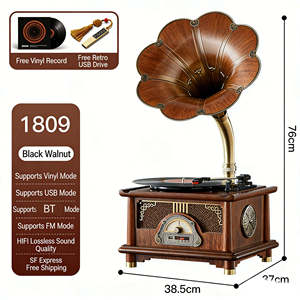 Gramófono Retro Mini Personalizado de Fábrica, Tocadiscos Inalámbrico BT, Decoración de Escritorio para el Hogar, Reproductor de Discos de Madera, Portátil, Funciona con Batería - Product Image 2