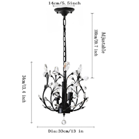 Lustres en cristal finition noire, luminaire de plafond LED en cristal K9, luminaires vintage, éclairage suspendu