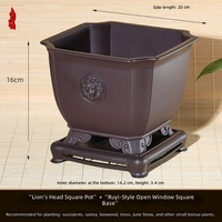 Maceta Cuadrada Grande de Resina Estilo Chino con Múltiples Orificios de Drenaje y Plato para Plantas, para Escritorio y Soporte de Flores