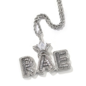 CZ Iced DIY Hip Hop Heart Hook Big 3A Micro Pave 18k Gold Plating Brass Rope Custom <b>Name</b> Pendant Personalized Gift Necklace - Product Image 3
