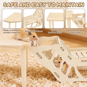 Kit de meubles pour hamster en bois naturel de qualité supérieure, avec plateformes surélevées, design tunnel et bords sécurisés pour favoriser la santé et le <span class=keywords><strong>bonheur</strong></span> - Product Image 2