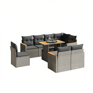 Ensemble de canapés de jardin en rotin PE gris avec pieds réglables, mobilier d'extérieur au design contemporain, coussins en mousse haute densité - Product Image 1