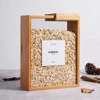 Caja de Almacenamiento de Granos Rectangular de Bambú con Tapa Deslizante, Caja de Almacenamiento de Alimentos, Dispensador de Madera para Cocina