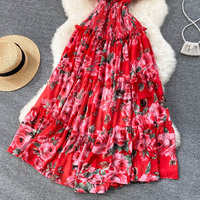 Robe de plage femmes minceur bord de mer vacances Style sur le genou plissé Super fée en mousseline de soie imprimé Premium tenue décontractée