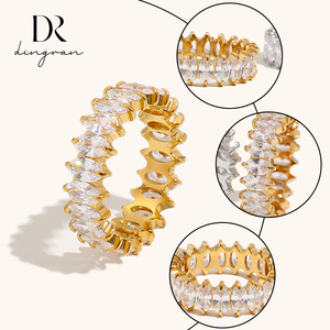 Bague en acier inoxydable plaqué or 18 carats avec zircon <span class=keywords><strong>Ma</strong></span> <span class=keywords><strong>Yan</strong></span>, résistante à l'eau, écologique, OEM/ODM, de style européen et américain, pour femmes, par Dingran - Product Image 3