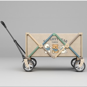 Noughty Bear Camping Cart Four-<b>Wheel</b> Foldable <b>Metal</b> Outdoor Picnic <b>Trolley</b> Brown 300 Jin Capacity - Product Image 1