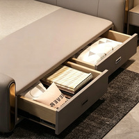 Lit rembourré moderne de luxe avec 4 options de rangement, cadre en bois massif, tiroirs et vérins à gaz, mobilier de chambre élégant, taille King/Queen