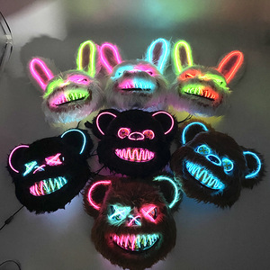 Baige Bloody Plush Bunny Mask LED Glowing Rabbit Bear Head Cover Cosplay <strong>Costume</strong> Masquerade Horror Props <strong>Halloween</strong> Scary Masks - Product Image 2