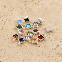 Pendentifs breloques carrés en argent sterling S925 de 4 mm avec pierres de naissance multicolores et connecteurs en CZ à double boucle pour la fabrication de bijoux