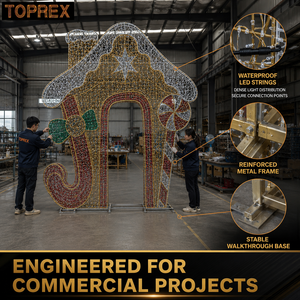 Arche lumineuse géante TOPREX en forme de maison en pain d'épices pour entrée de centre commercial, idéale pour les photos de Noël, les événements commerciaux et les projets d'affichage festifs - Product Image 4