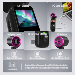 Cámara de Video Portátil Y18 con Ventilador de Refrigeración Integrado, Cámara Vlog 1080P con Pantalla IPS de 1.4 Pulgadas, Ventilador de 100 Velocidades, Batería de 2600mAh y Ranura para <span class=keywords><strong>Tarjeta</strong></span> TF - Product Image 5