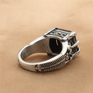 European American Style Men's <b>Titanium</b> Steel Square <b>Black</b> Diamond <b>Ring</b> Claw Setting Geometric Punk Fashion Jewelry Gift - Product Image 2