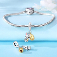 Breloque Pendentif Classique Lapin de Pâques Œuf Doré, Émail Bicolore, Zircon Étoile, Cuivre Plaqué Argent, Grand Trou, pour Bracelet et Bijoux