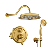 Système de douche encastré moderne en laiton, finition or brossé, avec valve de pression équilibrée, montage mural, garantie 5 ans, idéal pour hôpitaux