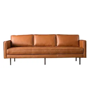 Klasik Modern oturma odası mobilya kanepe satışı 3 koltuk İtalyan kahverengi deri kanepe ile Metal bacak