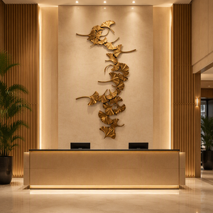 Escultura de Pared Tallada en Fibra de Vidrio Personalizada con Patrón de Hoja de Oro, Arte Decorativo para Hoteles, Comercios y Espacios Comerciales - Product Image 4
