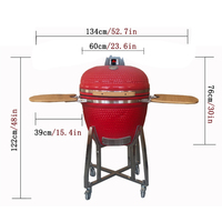 Barbecue Kamado rouge de 23,5 pouces, four en céramique de haute qualité, table de contrôle en acier inoxydable émaillé en porcelaine