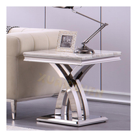 Meubles de salon jambes croisées petite Table d'appoint en acier inoxydable argenté Table d'appoint en marbre blanc