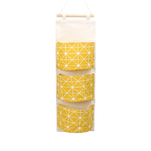Sac de rangement mural en tissu de coton, 3 poches, organisateur suspendu pour chambre d'étudiant, rangement de jouets, conception sans perforation - Product Image 5