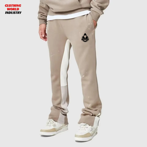 New Design Men Casual <b>Stacked</b> French Terry Cotton Polyester Blend Pants Relaxed Fit Oversized Designer Sweatpants Men's Pants - Product Image 1