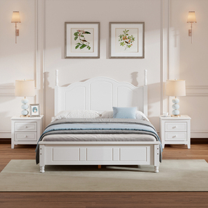 Modern Solid Wood 3-Piece Bedroom Set Full Size Platform <b>Bed</b> and Two Nightstands-White Eco-Friendly & Durable Home Furniture - Product Image 2