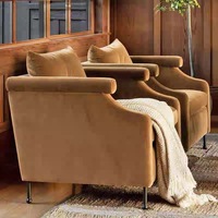 Fauteuil d'appoint rectangulaire de luxe pour hôtels, en velours et garnissage en éponge, idéal pour les salons et les espaces de détente.