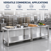 Table de travail en acier inoxydable pour usage commercial, double niveau, plan de travail de cuisine à 2 niveaux avec étagère inférieure pour restaurant, hôtel