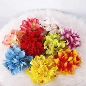 <b>Artificial</b> Cymbidium Orchids 6-Head Silk Flower <b>Bouquet</b> High Simulation Decorative Indoor Wedding Arrangement 24cm - Product Image 1