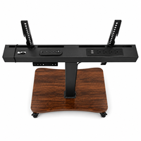 Chariot TV motorisé en bois et acier, capacité de charge 60 kg, prise de courant, hauteur réglable, télécommande RF sans fil, roulettes verrouillables pour