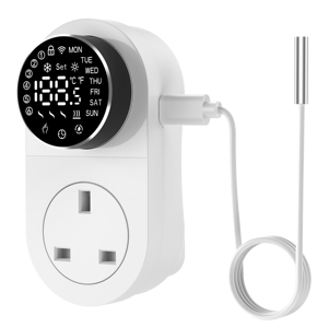 Thermostat électrique intelligent à brancher Affichage OLED Contrôle vocal et application Wi-Fi Maison Garage Voiture Hôtel Utilisation Systèmes de chauffage par le sol en plastique - Product Image 1