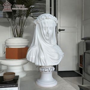 Célèbre Religieux <span class=keywords><strong>Femme</strong></span> <span class=keywords><strong>Statue</strong></span> En Buste Vierge Marie Blanc <span class=keywords><strong>Marbre</strong></span> Voilé Dame Sculpture - Product Image 4