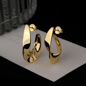 2024 My Love Wholesale 925 Sterling Silver Gold Plated Ins C Shape Stud Earring For Women Fashion Jewelry