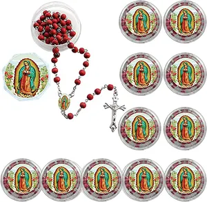 12 adet Virgen De Guadalupe kokulu kırmızı ve beyaz tespih Comunion ilk cemaat dini kolye